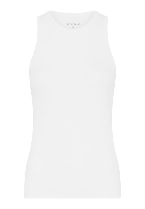 2-pak ribbede bambustoppe til dame – Beige/Hvid