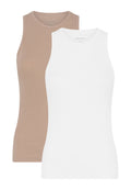 2-pak ribbede bambustoppe til dame – Beige/Hvid